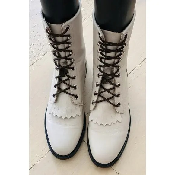 JUSTIN USA Western Kiltie Lace Up Leather Work Roper Boots Size 6 High Top Shoes - Picture 2 of 8